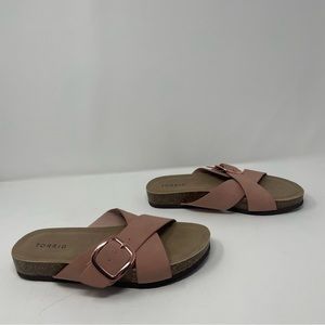 Torrid Pink Rose Gold Cross Buckle Slide Sandals Women’s Size 6.5 Wide Width